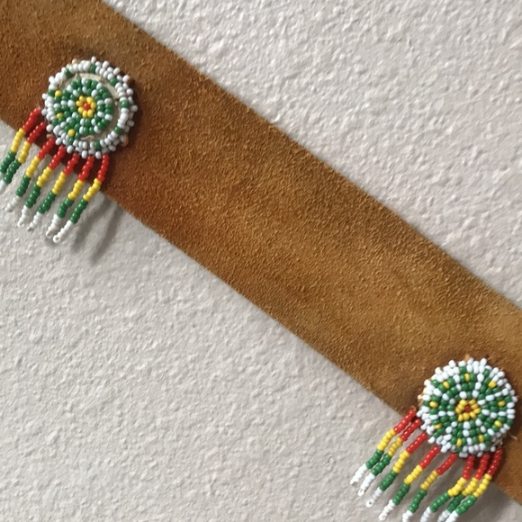 Native American Vibe Suede Mandela Beaded Fringe Tie Belt - Picture 8 of 16